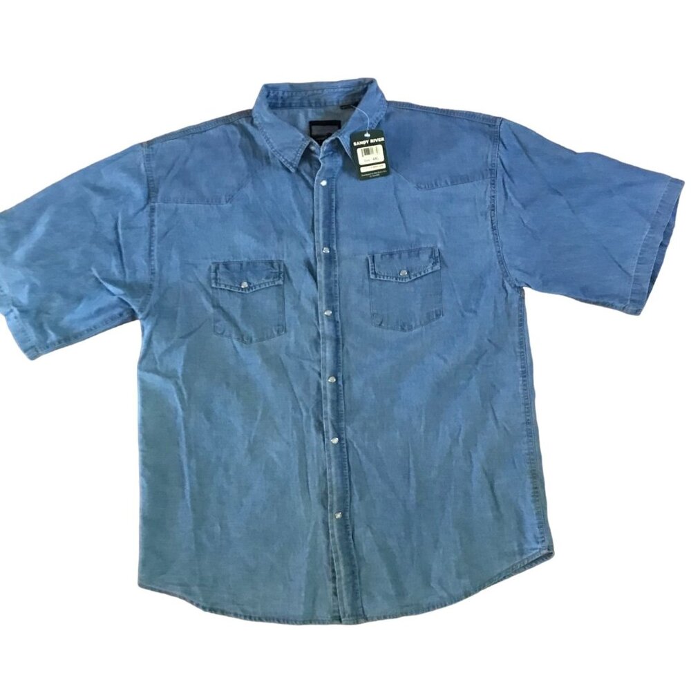 Sandy River Denim Shirt Mens 4XL Short Sleeve Pearl Snap Shirt New
